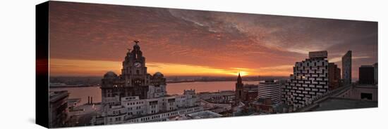 Panoramic View of City of Liverpool and River Mersey with Royal Liver Building, Liverpool, Merseysi-Paul McMullin-Stretched Canvas