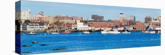 Panoramic view of Portland Harbor boats with south Portland skyline, Portland, Maine-null-Premier Image Canvas