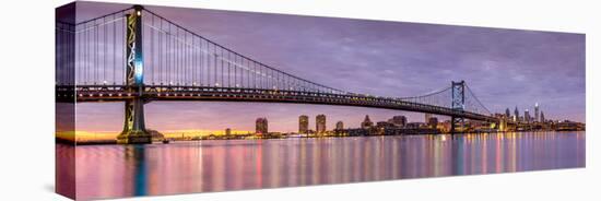 Panoramic View of the Ben Franklin Bridge and Philadelphia Skyline, under a Purple Sunset-Mihai Andritoiu-Premier Image Canvas