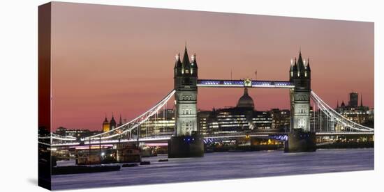 Panoramic view of Tower Bridge framing St. Paul's Cathedral at dusk, London, England-Charles Bowman-Premier Image Canvas