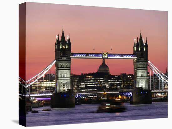 Panoramic view of Tower Bridge framing St. Paul's Cathedral, London, England-Charles Bowman-Premier Image Canvas