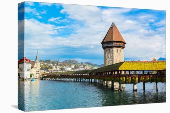 Panoramic View of Wooden Chapel Bridge and Old Town of Lucerne, Switzerland-TheYok-Premier Image Canvas