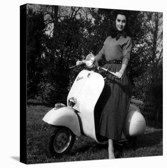 Paola Mori on a Vespa During Her Honeymoon with Orsonwelles in South of France, May 1955-null-Stretched Canvas