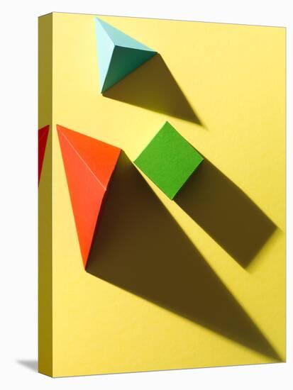 Paper Cube and Pyramids with Harsh Shadow on Yellow Background-Abstract Oil Work-Premier Image Canvas