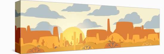 Paper-Cut Style Applique Desert Panorama with Cactus and Mesa - Vector Illustration-inbevel-Premier Image Canvas