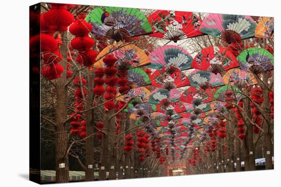 Paper Fans and Lucky Red Lanterns are Chinese New Year Decorations, Ditan Park, Beijing, China-William Perry-Premier Image Canvas