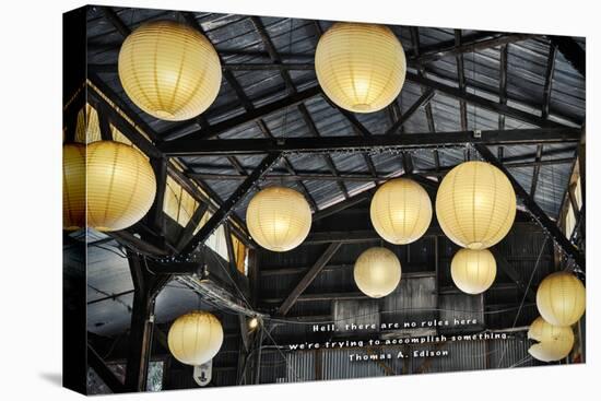 Paper Lanterns Hanging in a Barn in Charleston, SC with Thomas Edison Quote-null-Stretched Canvas