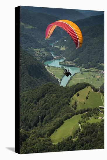 Paraglider Above the Soca Valley, Tolmin, Soca, Mountain River, Julian Alps, Slovenia-Frank Fleischmann-Premier Image Canvas