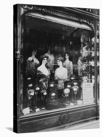 Paris, 1912 - Hairdresser's Shop Window, boulevard de Strasbourg-Eugene Atget-Stretched Canvas