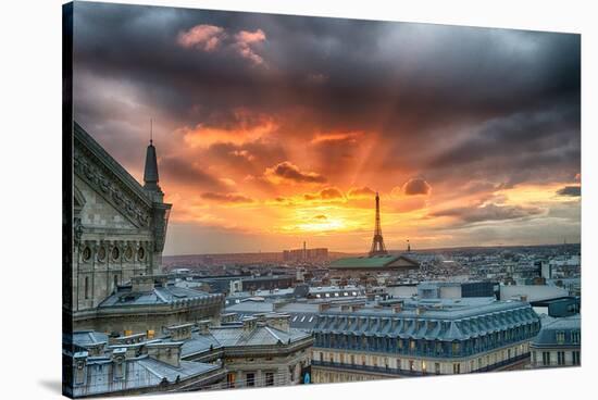 Paris City Scene At Sunset-null-Stretched Canvas