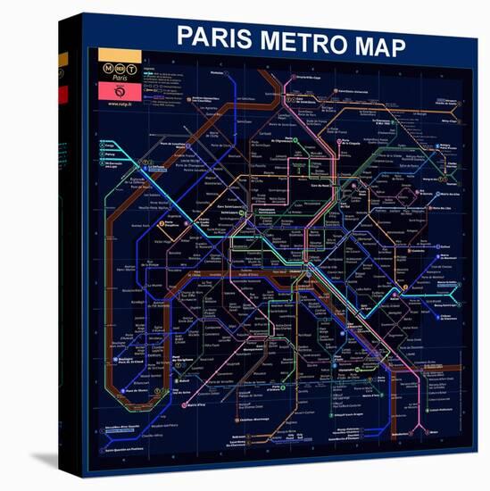 Paris Metro Map- Blue-Bill Cannon-Stretched Canvas