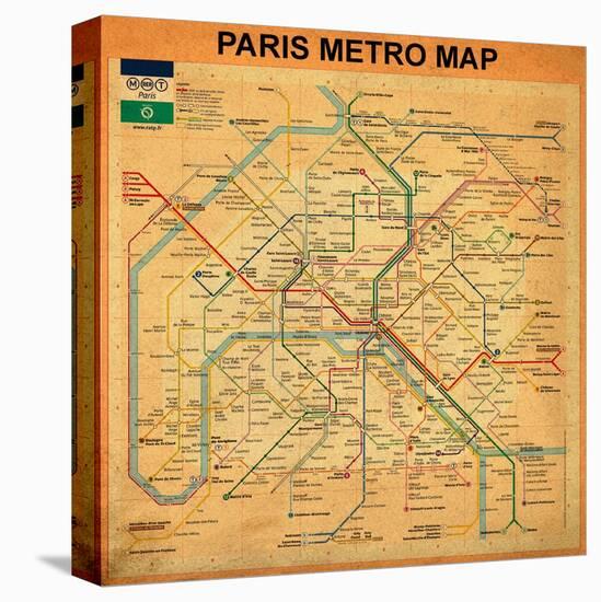 Paris Metro Map - Orange-Bill Cannon-Stretched Canvas