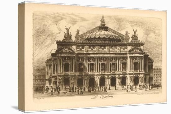 Paris Opera House Etching-null-Stretched Canvas