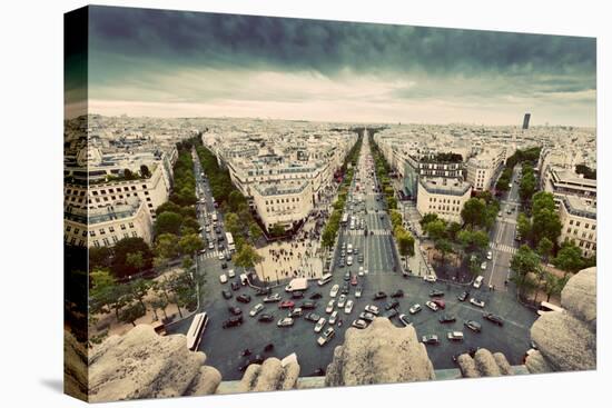 Paris Skyline - Avenue Des Champs-Elysees. View from Arc De Triomphe, Paris, France. Vintage, Retro-Michal Bednarek-Premier Image Canvas
