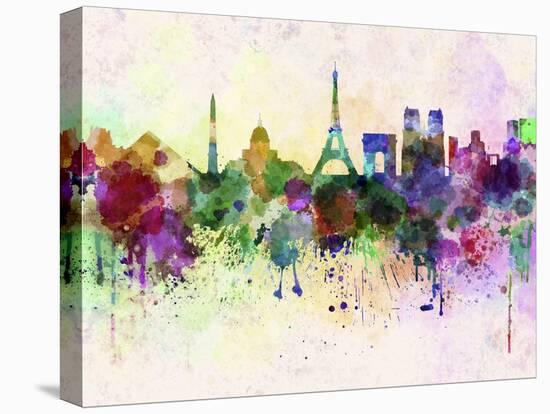 Paris Skyline in Watercolor Background-paulrommer-Stretched Canvas