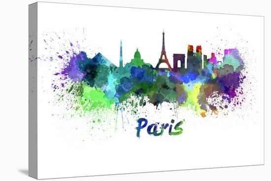 Paris Skyline in Watercolor-paulrommer-Stretched Canvas