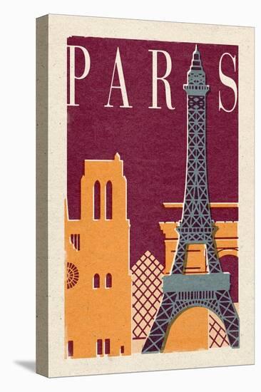 Paris - Woodblock-Lantern Press-Stretched Canvas