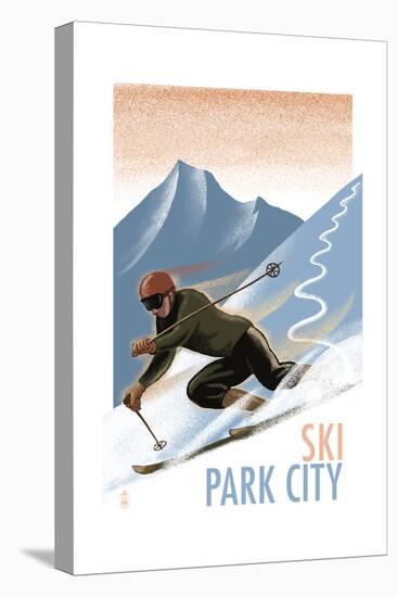 Park City, Utah - Downhill Skier Lithography Style-Lantern Press-Stretched Canvas