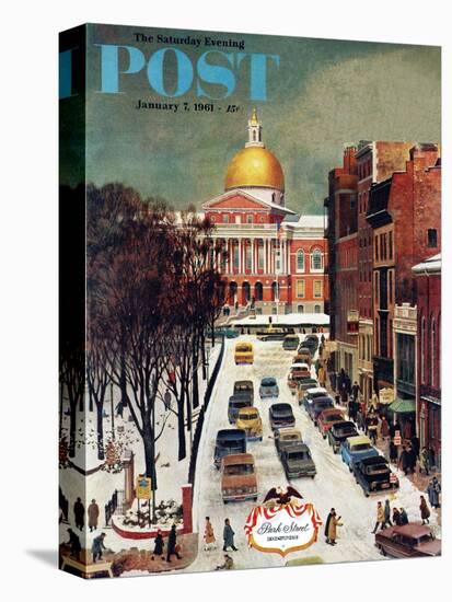 "Park Street, Boston," Saturday Evening Post Cover, January 7, 1961-John Falter-Premier Image Canvas