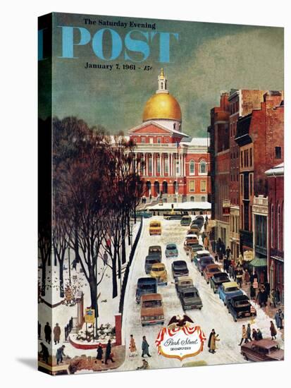 "Park Street, Boston," Saturday Evening Post Cover, January 7, 1961-John Falter-Premier Image Canvas