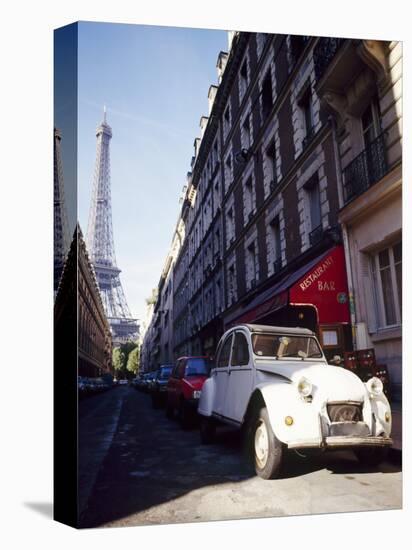 Parked Citroen on Rue De Monttessuy, with the Eiffel Tower Behind, Paris, France-Geoff Renner-Premier Image Canvas