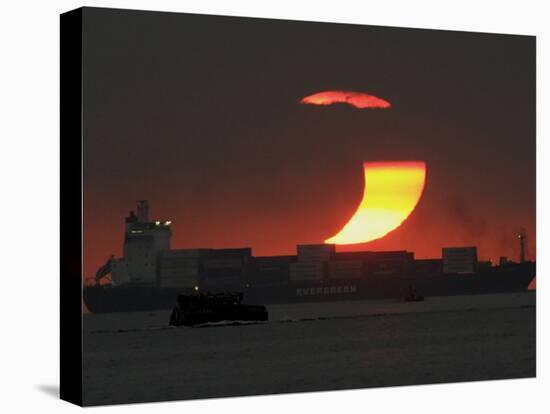 Partial Solar Eclipse as the Sun Sets at Manila's Bay, Philippines-null-Premier Image Canvas