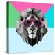 Party Lion in Red Glasses-Lisa Kroll-Stretched Canvas