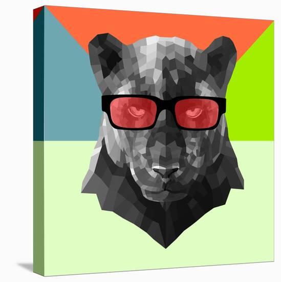 Party Panther in Red Glasses-Lisa Kroll-Stretched Canvas