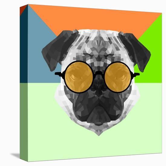 Party Pug in Yellow Glasses-Lisa Kroll-Stretched Canvas