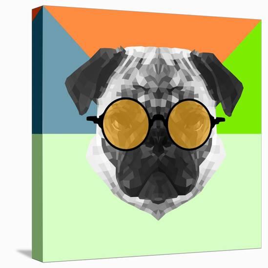Party Pug in Yellow Glasses-Lisa Kroll-Stretched Canvas
