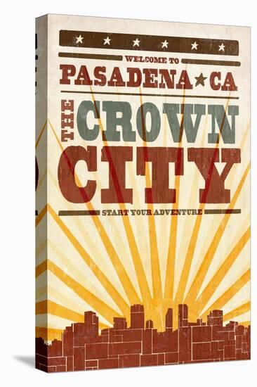 Pasadena, California - Skyline and Sunburst Screenprint Style-Lantern Press-Stretched Canvas