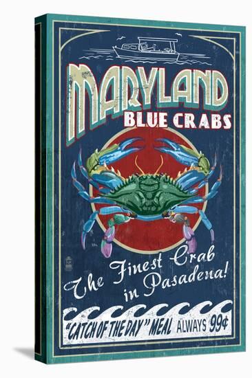 Pasadena, Maryland - Blue Crabs Vintage Sign-Lantern Press-Stretched Canvas