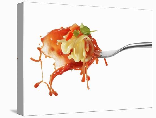 Pasta and Squirted Tomato Sauce on a Fork-Kröger & Gross-Premier Image Canvas