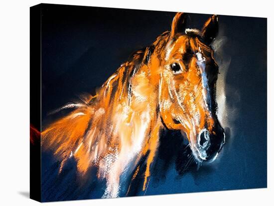 Pastel Portrait of a Brown Horse on a Cardboard. Modern Art-Ivailo Nikolov-Stretched Canvas