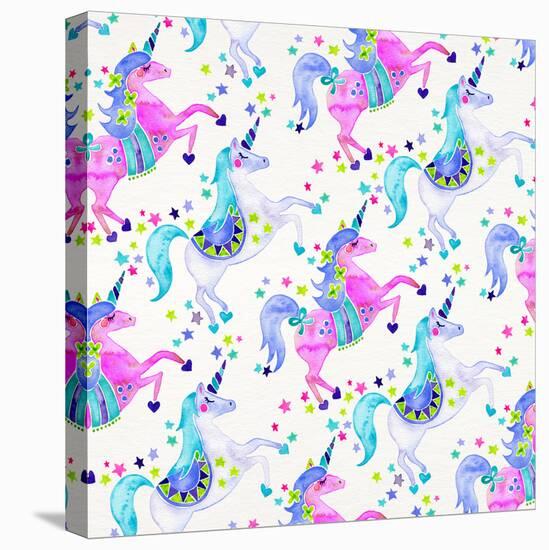 Pastel Unicorns Pattern-Cat Coquillette-Stretched Canvas