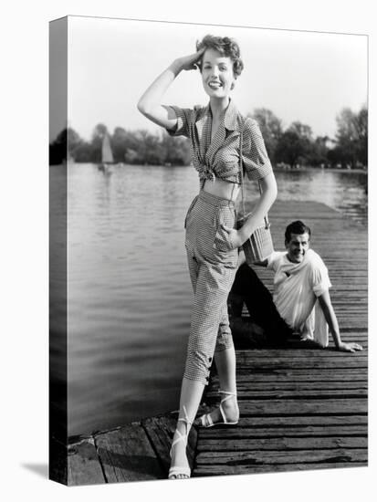 Pat Goddard in Malcom Brown Gingham Blouse and Jeans with Roger Moore, 1952-John French-Premier Image Canvas