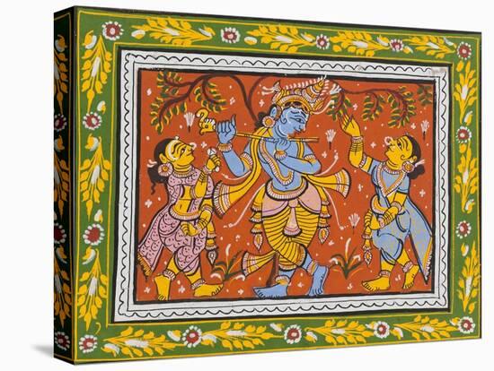 Patachitra Depicting Krishna with Gopis in the Rasa Dance, Orissa, Mid 20th Century-null-Premier Image Canvas