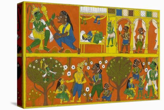 Patachitra Depicting the Hindu Monkey God Hanuman in a Scene from the Ramayana Epic-null-Premier Image Canvas