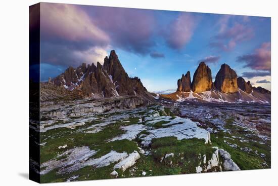 Paternkofel (Left) and Tre Cime Di Lavaredo Mountains at Sunset, Sexten Dolomites, Tyrol, Italy-Frank Krahmer-Premier Image Canvas