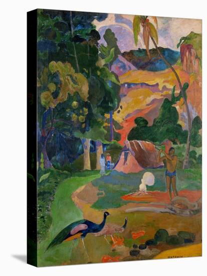 Path, hut, and a working man, peacocks in the foreground. Oil on canvas (1892) 115 x 86 cm.-Paul Gauguin-Premier Image Canvas