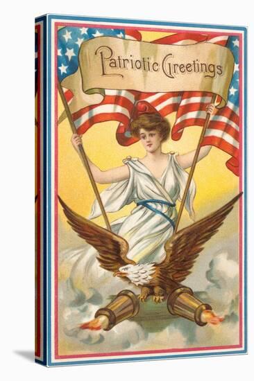 Patriotic Greetings, Columbia and Eagle-null-Stretched Canvas