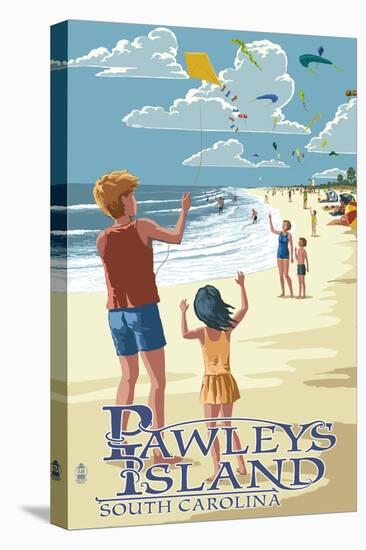 Pawleys Island, South Carolina - Kite Flyers-Lantern Press-Stretched Canvas