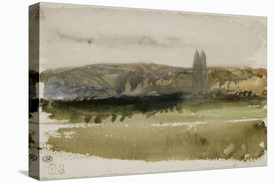 Paysage de plaine avec deux peupliers devant un côteau en Touraine; 1828-Eugene Delacroix-Premier Image Canvas