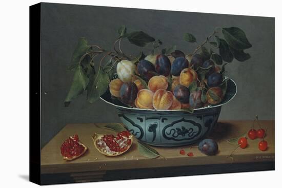 Peaches and Plums in a Blue and White Chinese Bowl, with Other Fruit on a Table-Joseph Bail-Premier Image Canvas