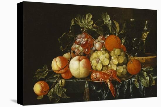 Peaches, Oranges, Grapes and Langoustines on a Pewter Plate and a Conical Roemer on a Box on a…-Cornelis De Heem-Premier Image Canvas