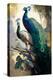 Peacock and Peahen on the tree branch I-Vivienne Dupont-Stretched Canvas