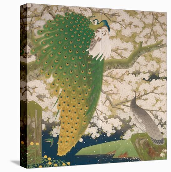 Peacocks and Cherry Tree, c.1925-Japanese School-Premier Image Canvas