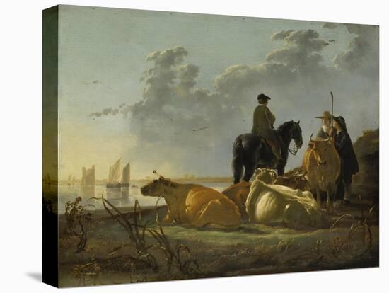 Peasants and Cattle by the River Merwede, C.1655-60-Aelbert Cuyp-Premier Image Canvas