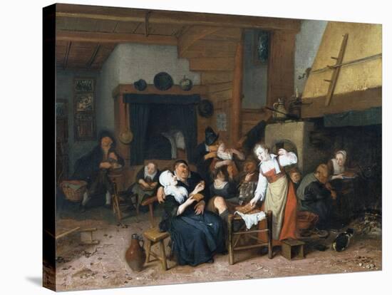 Peasants Eating Waffles in a Tavern on a Feast Day, 1693)-Jan Brueghel the Elder-Premier Image Canvas