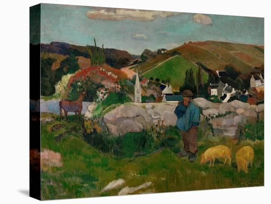 Peasants, Pigs, and a Village Under a Clear Sky, Landscape in Brittany, France, 1888-Paul Gauguin-Premier Image Canvas